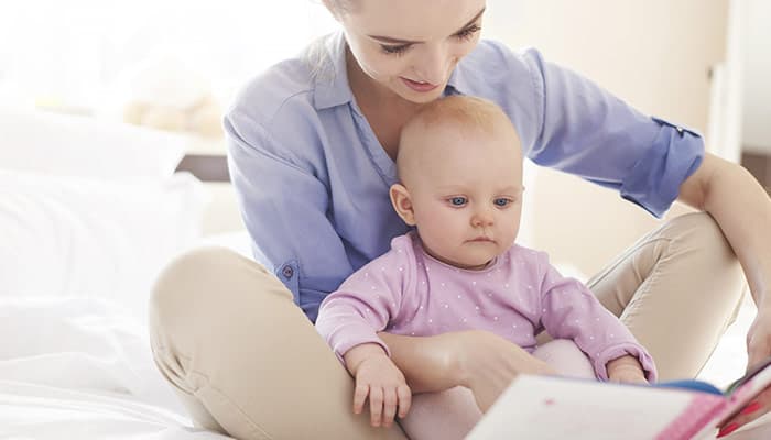 Mom reading interesting story